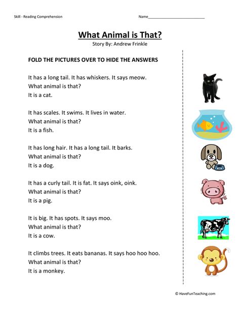 What Animal Is That Reading Comprehension Worksheet • Have Fun Teaching