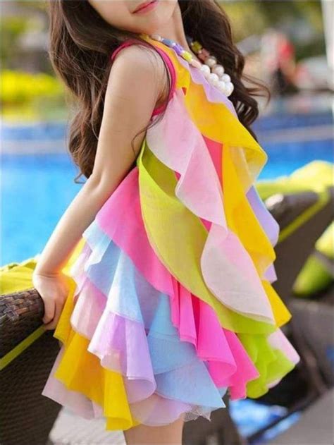 Girls Sleeveless Rainbow Cascading Ruffle Dress In 2020