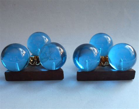 Lucite Candlesticks Candles Vintage Acrylic Blue Balls Midcentury From