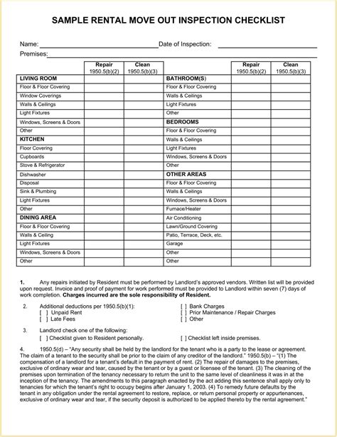 rental move  inspection checklist template