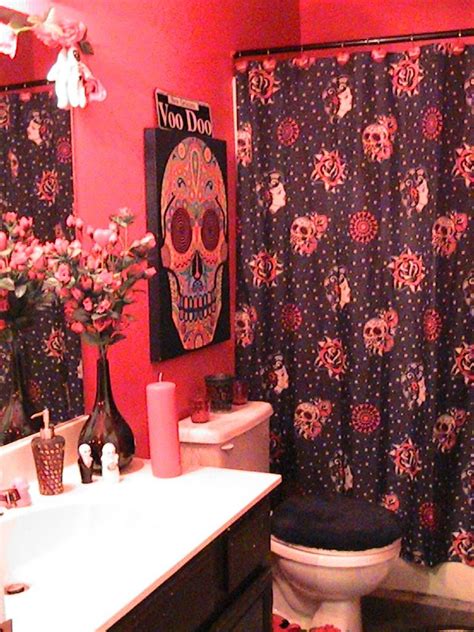 This is an essential part of creating a spacious master bedroom. Day of the Dead Bathroom | Bathroom red, Gothic bathroom ...