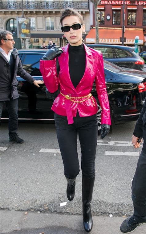 Bella Hadid Pink Jacket Paris Bella Hadid Walks In Alexander Wangs