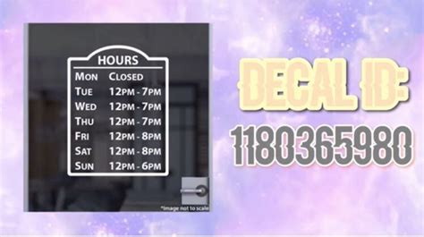 Bloxburg Cafeteria Openclosed Hours Decal Code Bloxburg Decal Codes