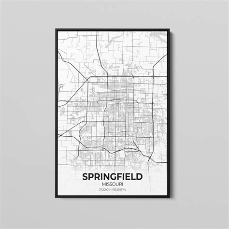 Springfield Missouri City Map Poster Art Map Of Springfield Etsy
