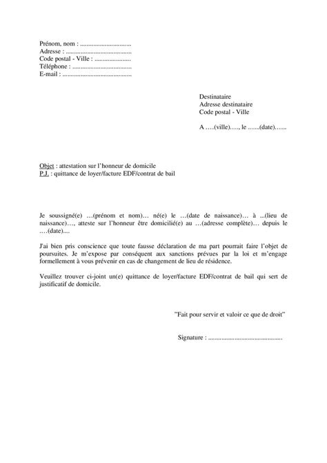 Modele De Lettre Attestation Sur L Honneur Domicile Financial Report