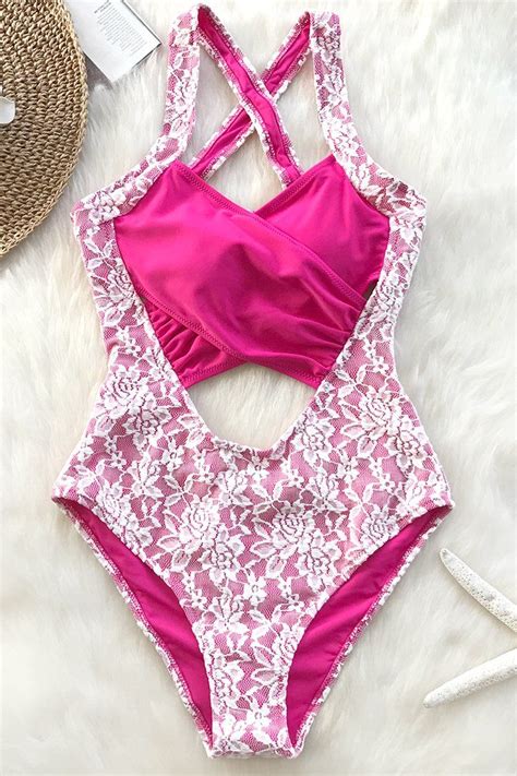 Bright Day Lace One Piece Swimsuit One Shoulder Bikini Swimsuits