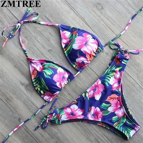 Zmtree Brand Bikinis 2017 Hot Floral Printed Swimwear Women Bikini Set