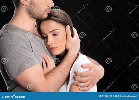 Portrait Of Man Hugging Upset Woman Stock Image Image Of Cropped Brunette 87676959