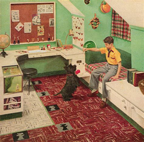 To transform your room with some of that '80s spirit, ditch the neutral wall color and opt for a more vivid shade. Custom built mid-century bedroom for a child, 1955 | Retro ...