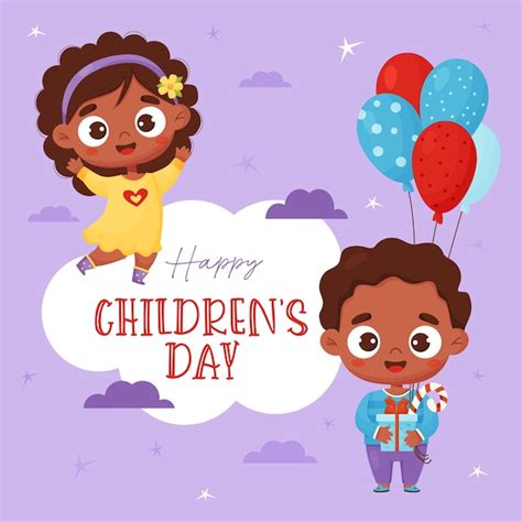 Premium Vector Kids Poster Happy Childrens Day Cute Cartoon Black
