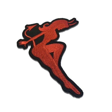 Embroidered Red Devil Girl Horns Iron On Sew On Patch Patchers