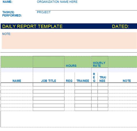 Daily Report Template Excel