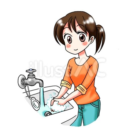 手を洗っている女性イラスト No 1997590／無料イラストなら「イラストac」