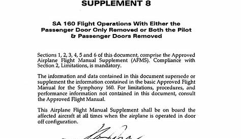 Symphony SA-160 Flight Manual Supplement 8 - Glasair Aircraft Owners