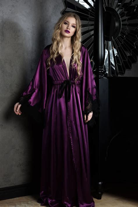Midnight Magnolia Silk Nightgown KÂFEMME Silk robe long Night gown Satin dressing gown