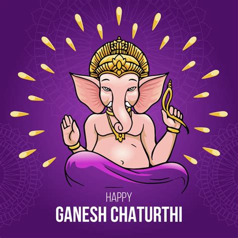 Ganesh Chaturthi Dibujado A Mano Vector Premium