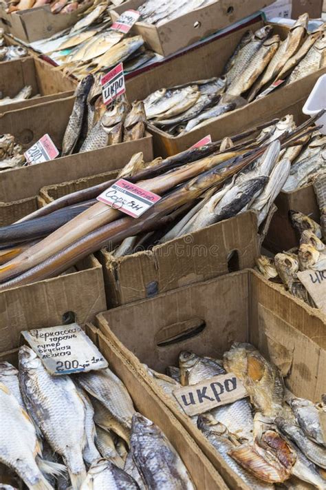 Dried Salted Fish At A Farmers Market In Odessa Ukraine Stock Photo