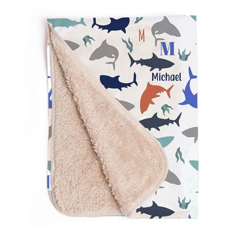 Nautical Shark Blanket Personalized Minky Shark Throw Navy Etsy