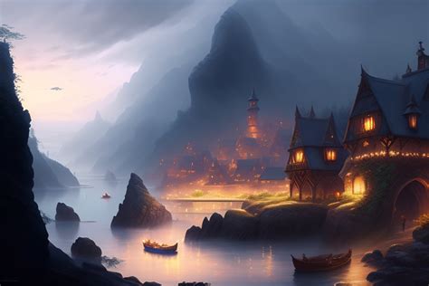 Lexica Medieval Fantasy Coastal City In A Hilly Mountain Scenery