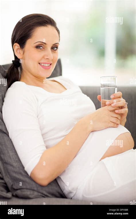 Beautiful Pregnant Woman Drinking Fresh Water Stock Photo Alamy