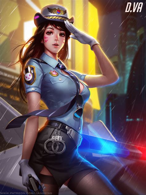 Wallpaper D Va Overwatch Video Games Video Game Characters Video Game Girls Police Women