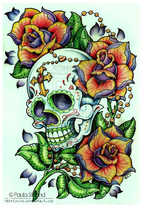 Sugar Skull Rosebush By Hatefueled On Deviantart Sugar Skull Tattoos