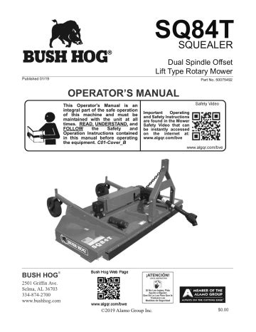 Bush Hog Multi Spindle Rotary Cutter SQ84T Series Rotary Cutter Owners