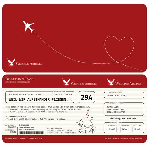 Einladung zur Hochzeit als Flugticket - Einladungskarte ...