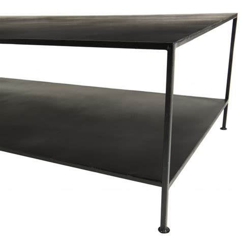 Table Basse Rectangle 115x65 Cm Métal Noir Style Industriel Rhodes