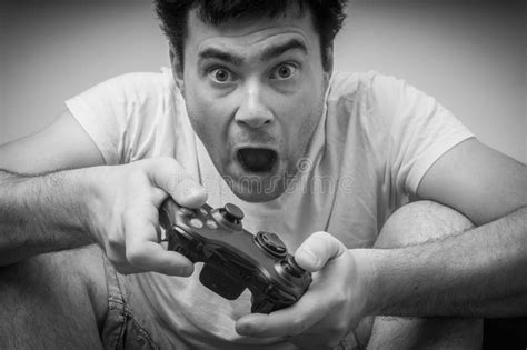Emotional Addicted Man Playing Video Games Stock Photo Image Of Funny