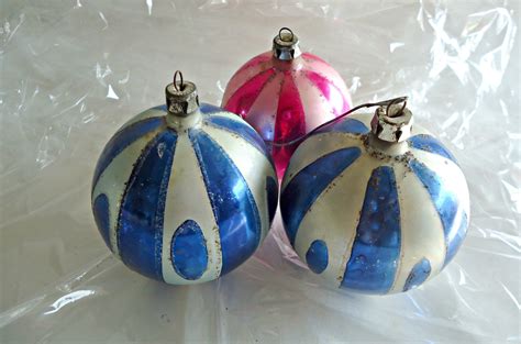 3 Vintage Mercury Glass Christmas Ornaments Poland Handpainted Etsy