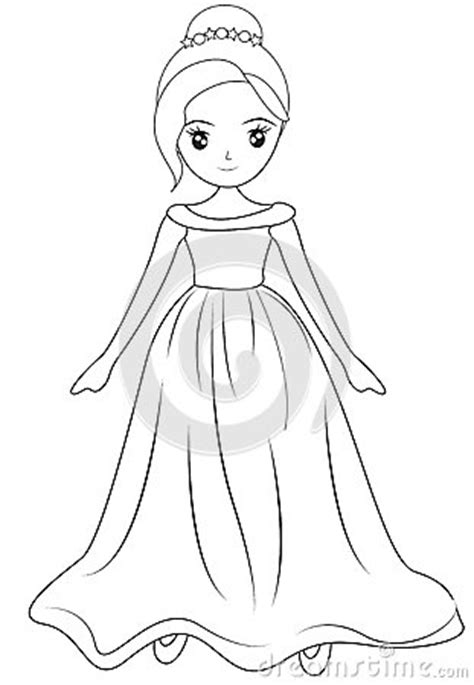 After that, start adding the details, such as eyes, nose and lips. Girl Wearing A Long Gown Coloring Page Stock Illustration ...