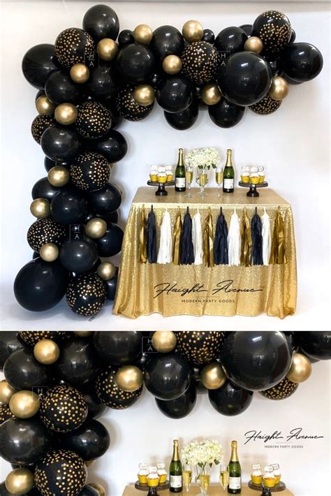 Black And Gold Party Decorations With Champagne Bottles
