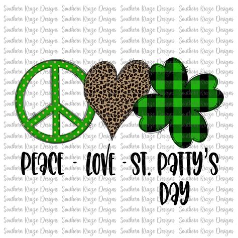 Peace Love St Pattys Day Png Commercial Use St Etsy Peace And