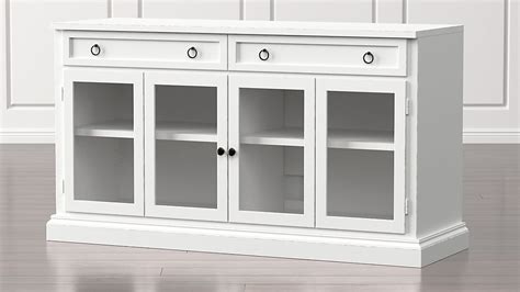 White media cabinet with glass doors. Cameo 62" White Modular Media Console with Glass Doors ...