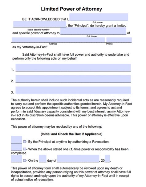 Limited Special Power Of Attorney Forms Pdf Templates Power Of