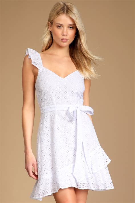 White Eyelet Dress Ruffled Cotton Mini Dress Tie Back Dress Lulus