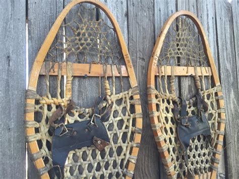 Classic Wood Snowshoes With Leather Bindings Vintagewinter
