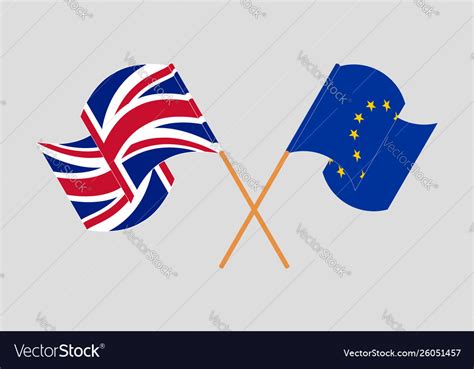 Crossed And Waving Flags Uk And Eu Royalty Free Vector Image