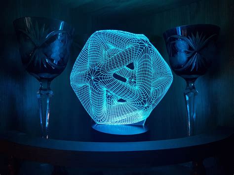 Laser Cut Icosahedron 3d Night Light Acrylic Optical Illusion Lamp Free