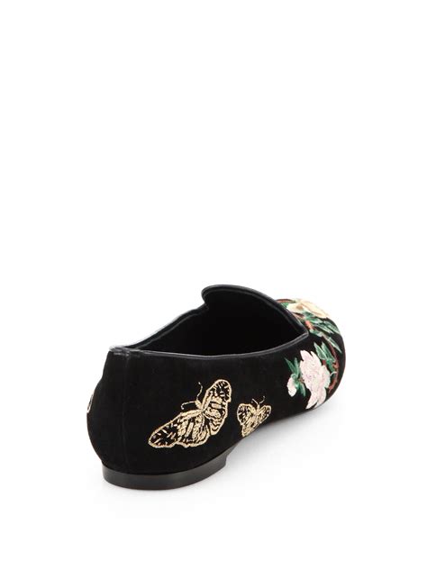 Alexander Mcqueen Floral Embroidered Suede Smoking Slippers Lyst