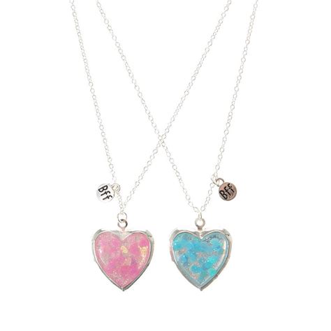 Best Friends Pastel Glitter Heart Locket Pendant Necklaces Claires Us