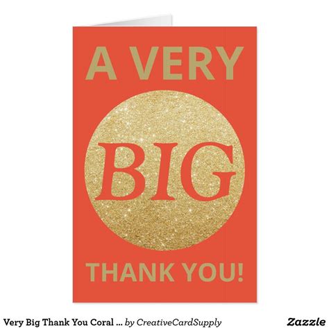 Very Big Thank You Coral Gold Glitter Extra Large Card Zazzle Coral