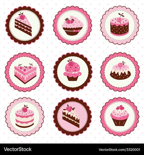 Set Of Cakes Stickers Royalty Free Vector Image