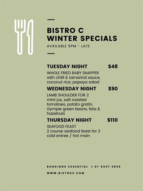 Week Night Specials Bistro C Noosa Beachside Restaurant