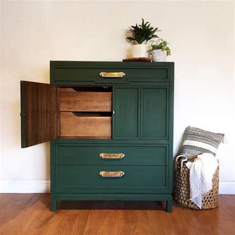 Sold Dark Emerald Green Vintage Mid Century Modern Tall Dresser Chest