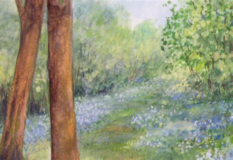 Watercolor Bluebells Trees Spring Woodlands Spring Large Nature