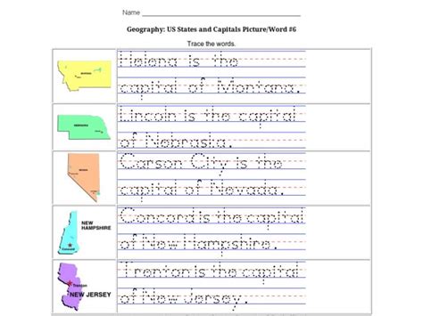 Geography Us States And Capitals Pictureword 6 Worksheet For 1st