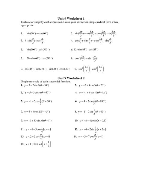 Work the following on notebook paper. Pre-Calculus Worksheets