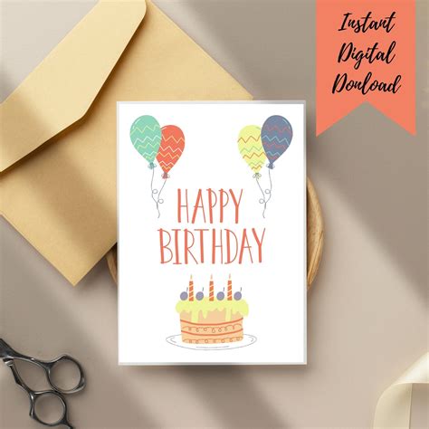 Happy Birthday Card Printable Instant Download Cute Pastel Etsy Australia